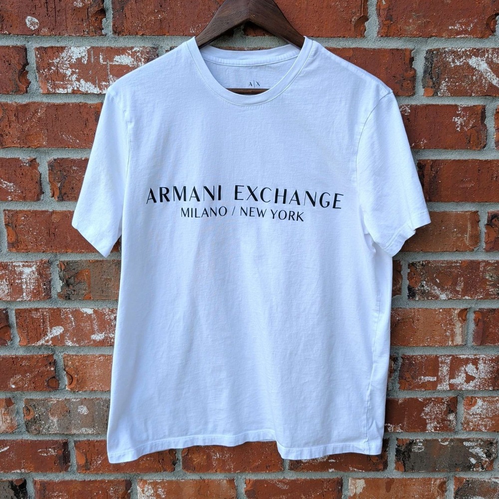 Armani Exchange T-Shirt Mens XL White Slim Fit Milano New York Logo Graphic Tee